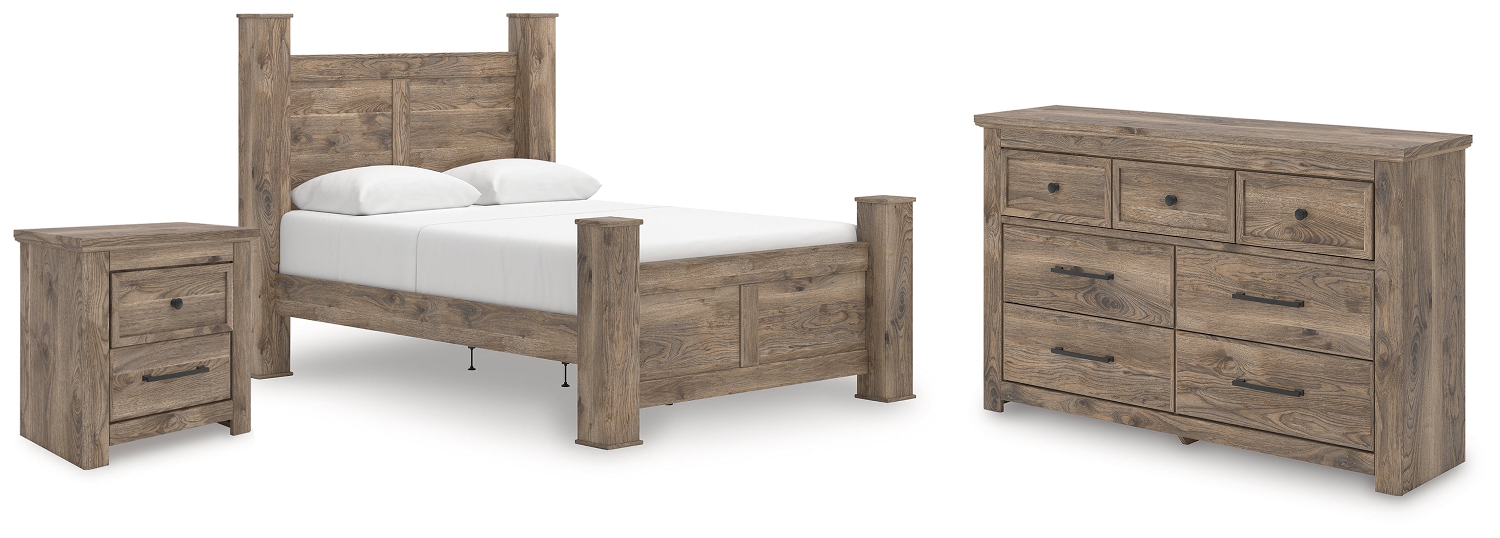 Diamond Furniture - Ashley Furniture - Rusticott Queen Poster Bed, Dresser and Nightstand - Queen Poster Bed, Dresser and Nightstand - PCB2260B8