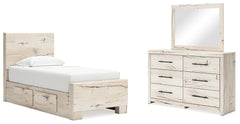 Diamond Furniture - Ashley Furniture - Lawroy Twin Panel Bed with Storage, Dresser and Mirror - Twin Panel Bed with Storage, Dresser and Mirror - B2310B36