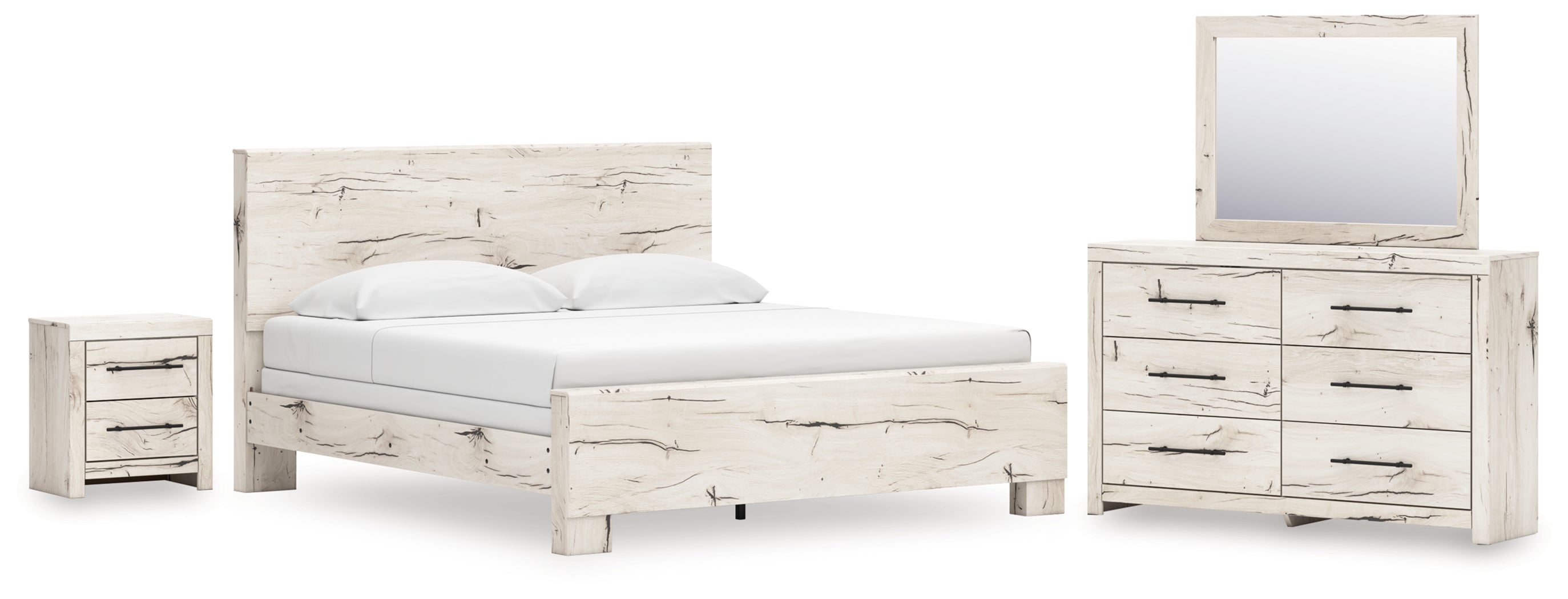 Diamond Furniture - Ashley Furniture - Lawroy King Panel Bed, Dresser, Mirror and Nightstand - King Panel Bed, Dresser, Mirror and Nightstand / Light Natural - B2310B44