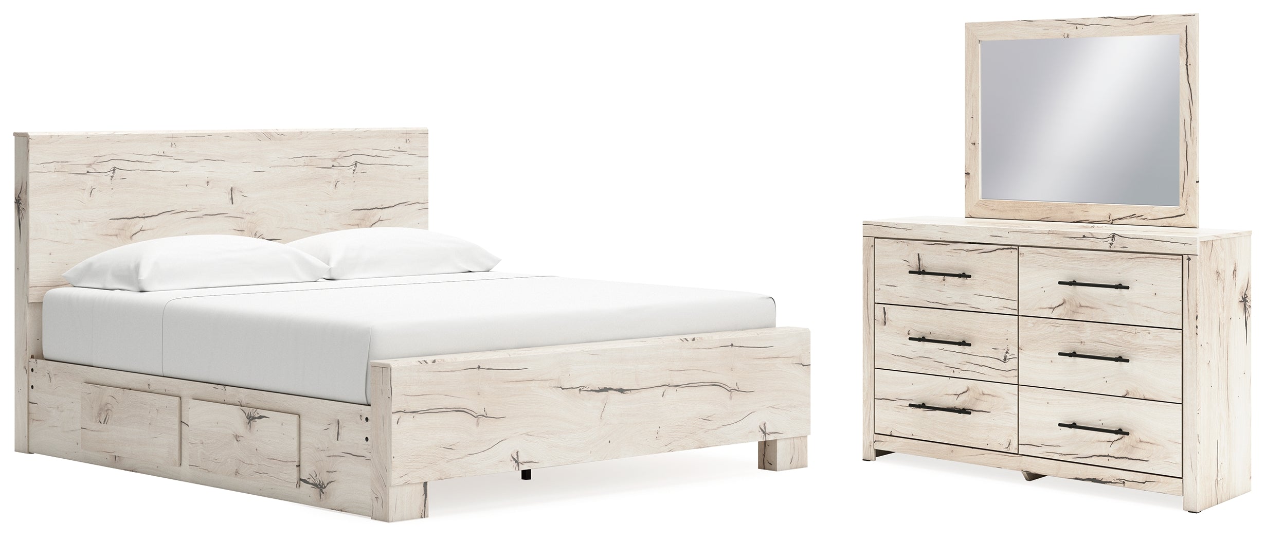 Diamond Furniture - Ashley Furniture - Lawroy King Panel Bed with Storage, Dresser and Mirror - King Panel Bed with Storage, Dresser and Mirror - B2310B33