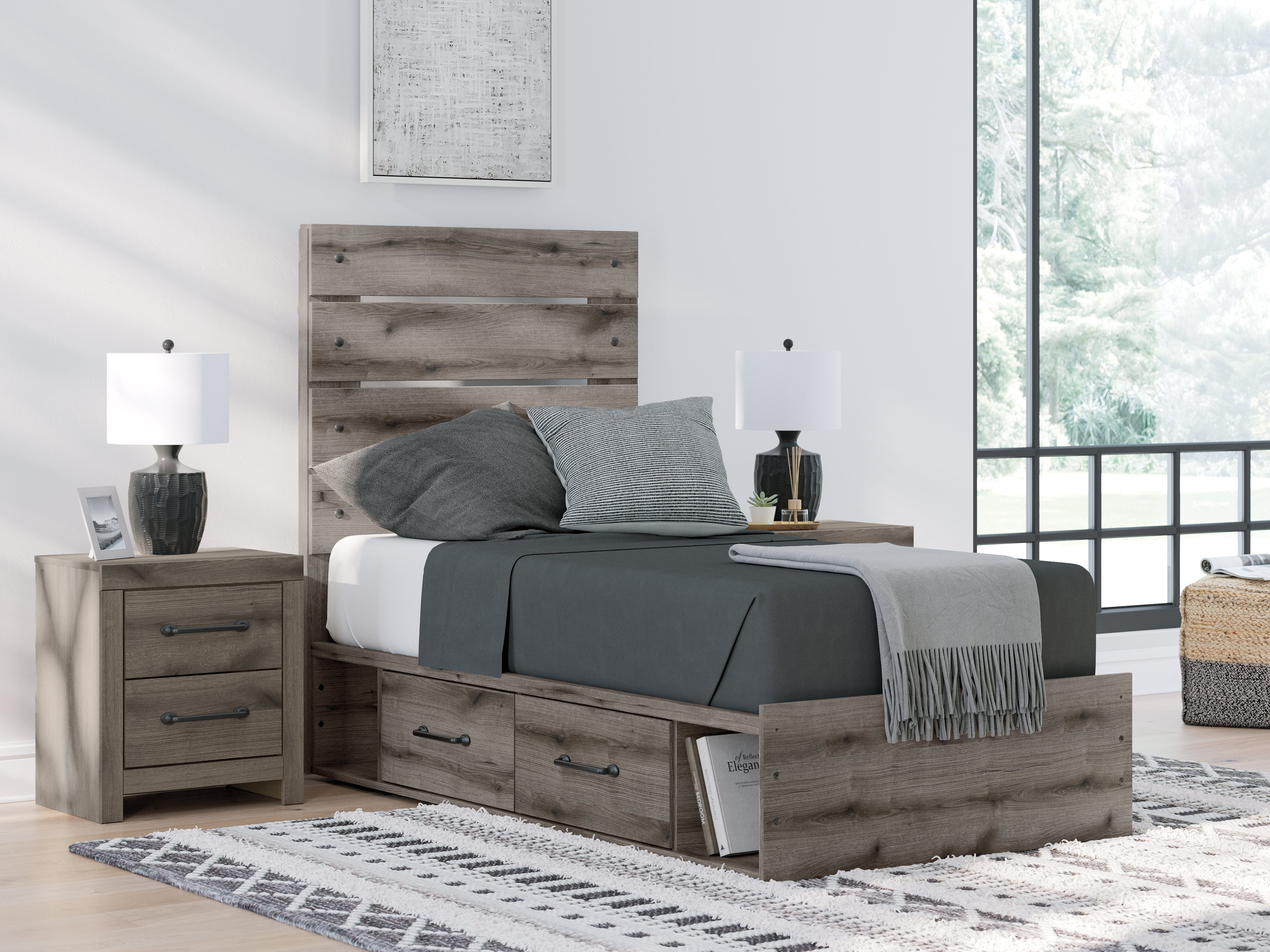 Diamond Furniture - Ashley Furniture - Graystorm Twin Panel Bed with Storage - Twin Panel Bed with Storage - PCB2405B19