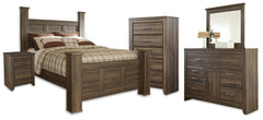 Juararo Queen Poster Bed, Dresser, Mirror, Chest and Nightstand