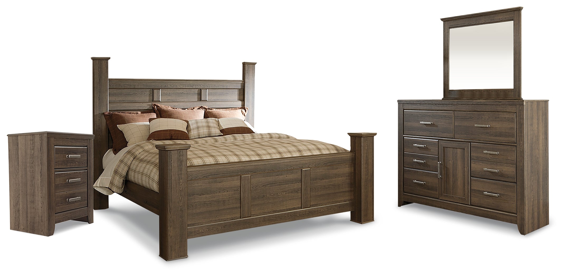 Diamond Furniture - Ashley Furniture - Juararo King Poster Bed, Dresser, Mirror and Nightstand - King Poster Bed, Dresser, Mirror and Nightstand - B251B24