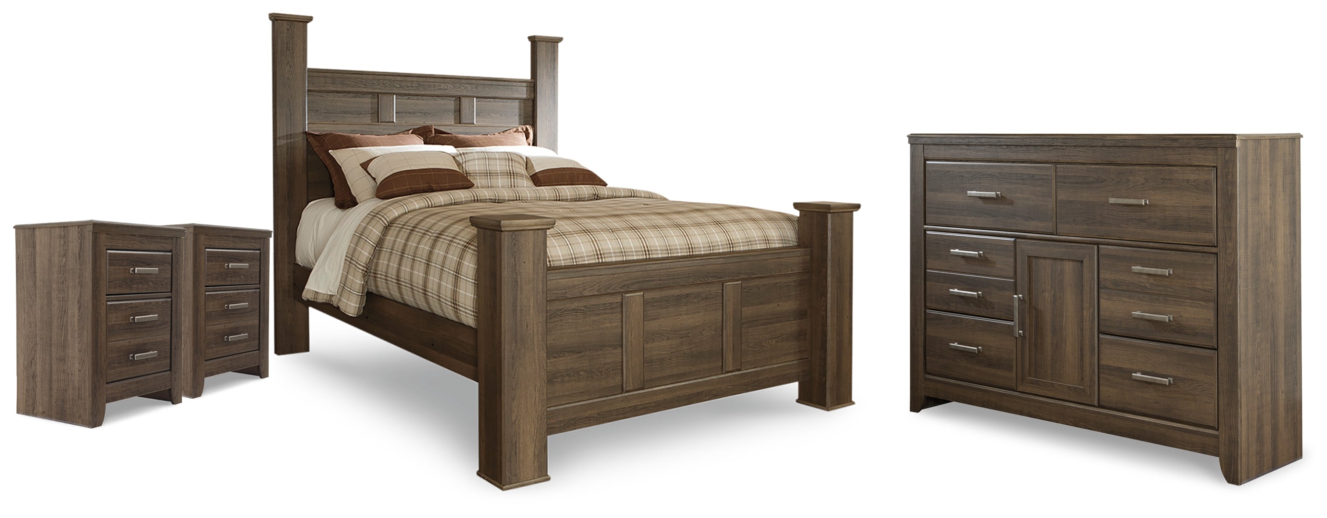 Diamond Furniture - Ashley Furniture - Juararo Queen Poster Bed, Dresser and 2 Nightstands - Queen Poster Bed, Dresser and 2 Nightstands - B251B48