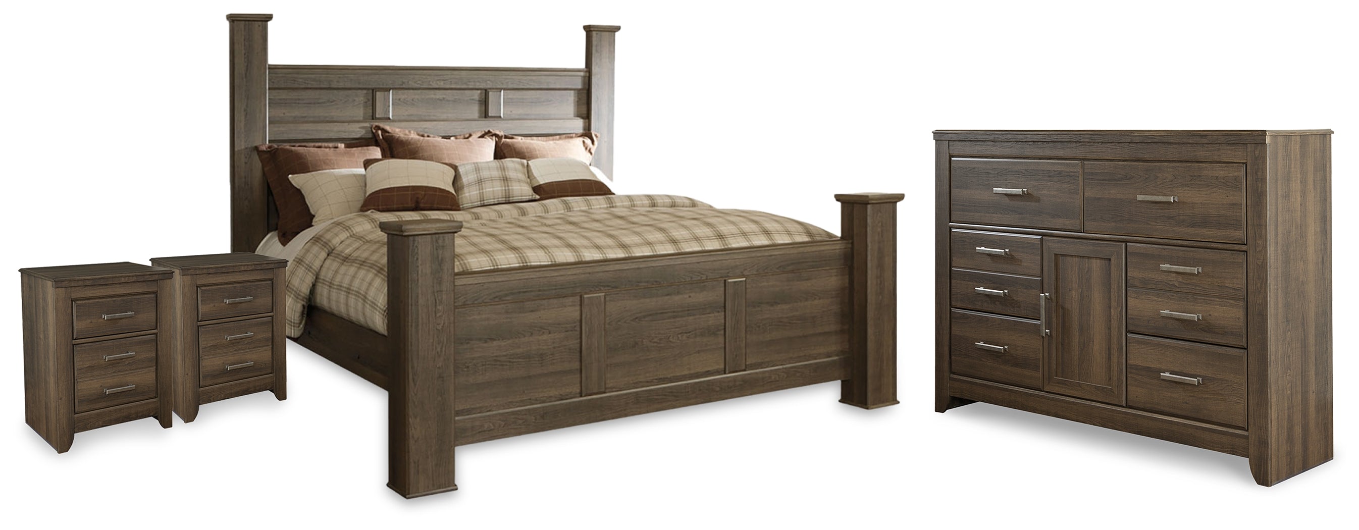 Diamond Furniture - Ashley Furniture - Juararo California King Poster Bed, Dresser and 2 Nightstands - California King Poster Bed, Dresser and 2 Nightstands - B251B47