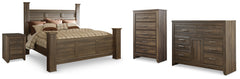 Diamond Furniture - Ashley Furniture - Juararo King Poster Bed, Dresser, Chest and Nightstand - King Poster Bed, Dresser, Chest and Nightstand - B251B35