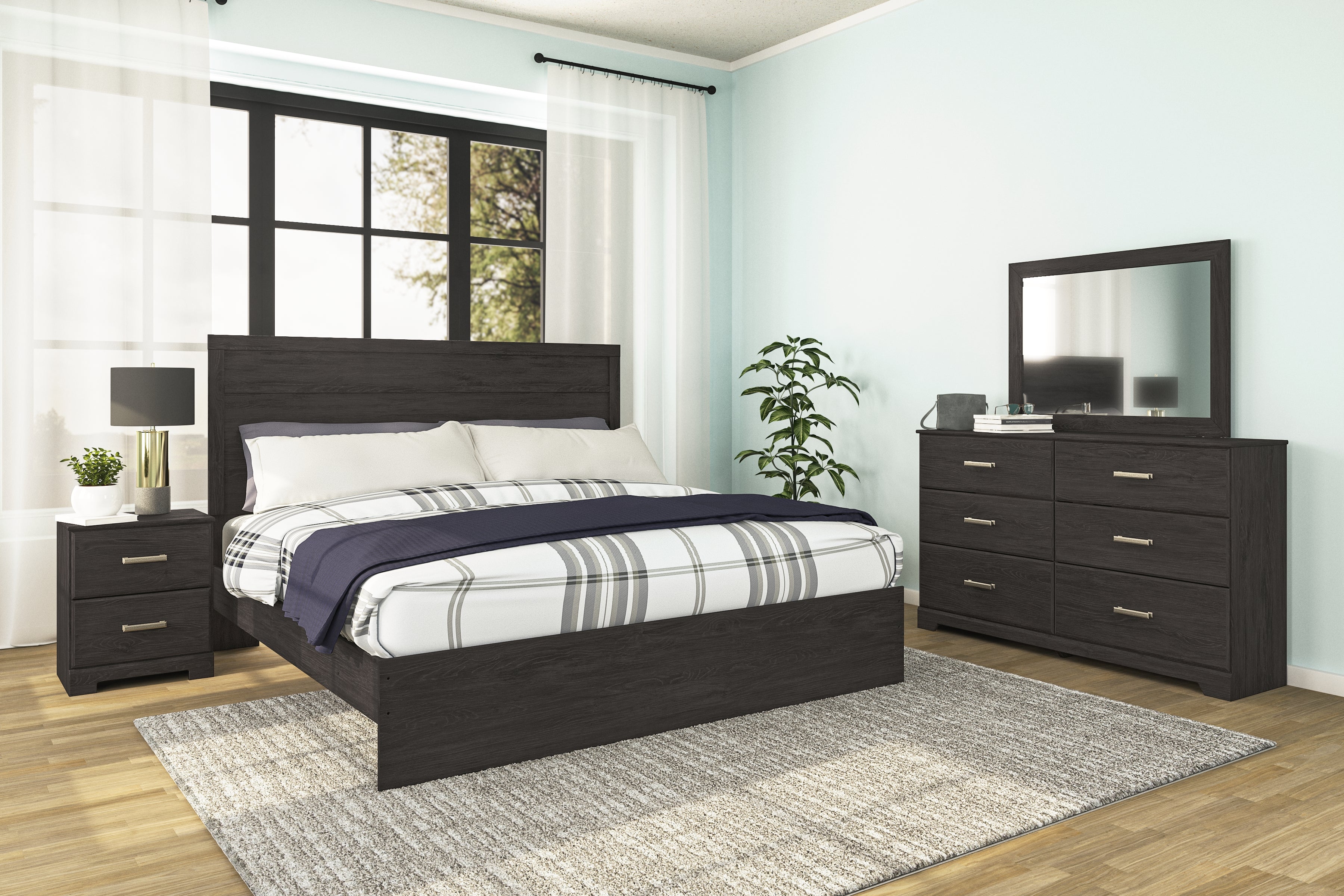 Diamond Furniture - Ashley Furniture - Belachime King Panel Bed, Dresser, Mirror, and Nightstand - King Panel Bed, Dresser, Mirror, and Nightstand - B2589B8