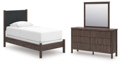 Pamytta Twin Upholstered Panel Bed, Dresser and Mirror