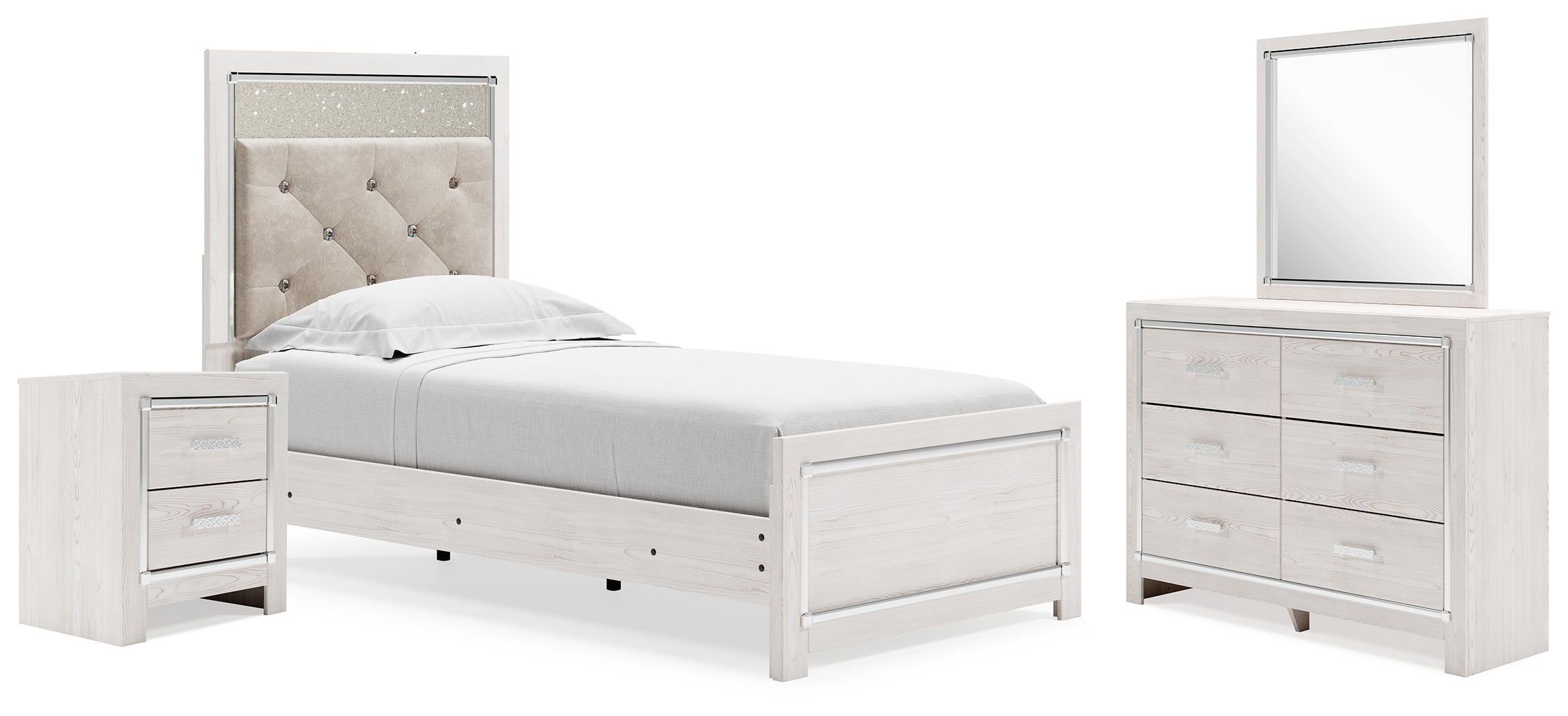 Diamond Furniture - Ashley Furniture - Altyra Twin Panel Bed, Dresser, Mirror and Nightstand - Twin Panel Bed, Dresser, Mirror and Nightstand - B2640B70