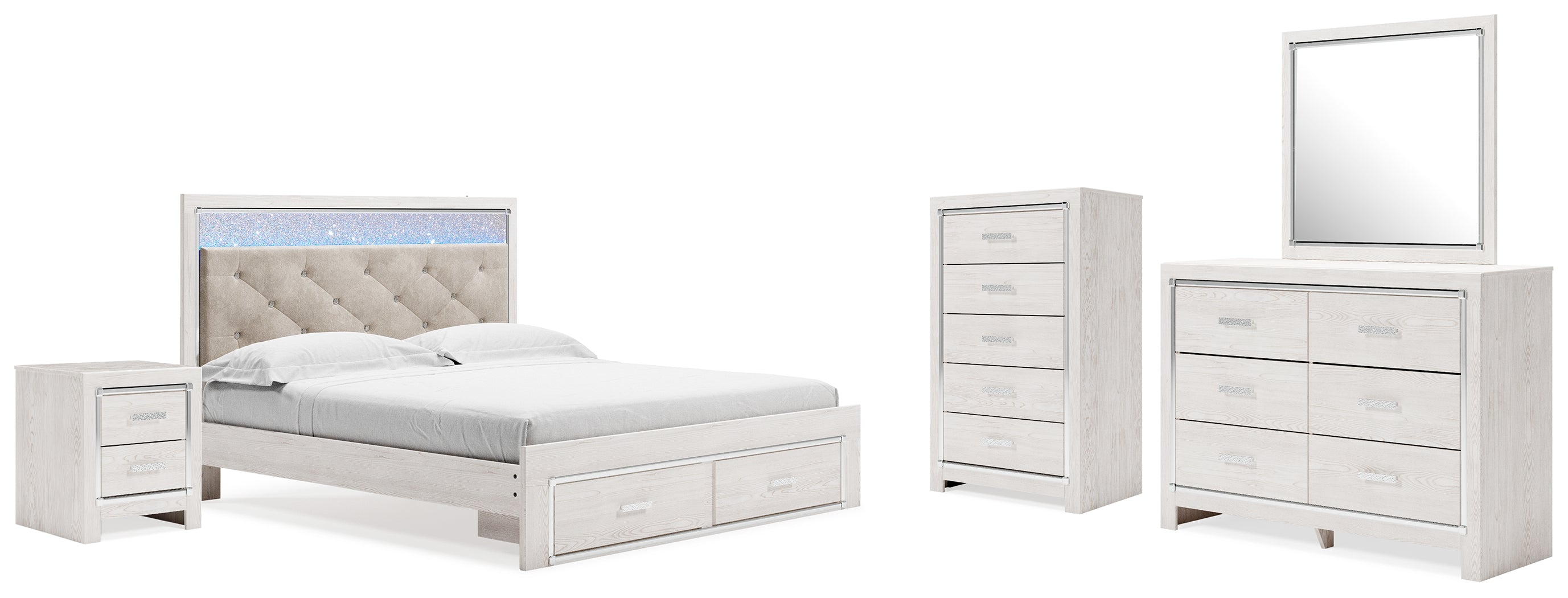 Diamond Furniture - Ashley Furniture - Altyra King Upholstered Storage Bed, Dresser, Mirror, Chest, and Nightstand - King Upholstered Storage Bed, Dresser, Mirror, Chest, and Nightstand - B2640B40