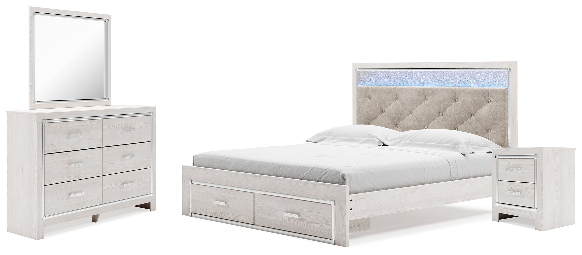 Diamond Furniture - Ashley Furniture - Altyra King Upholstered Panel Storage Bed, Dresser, Mirror and Nightstand - King Upholstered Panel Storage Bed, Dresser, Mirror and Nightstand - B2640B32