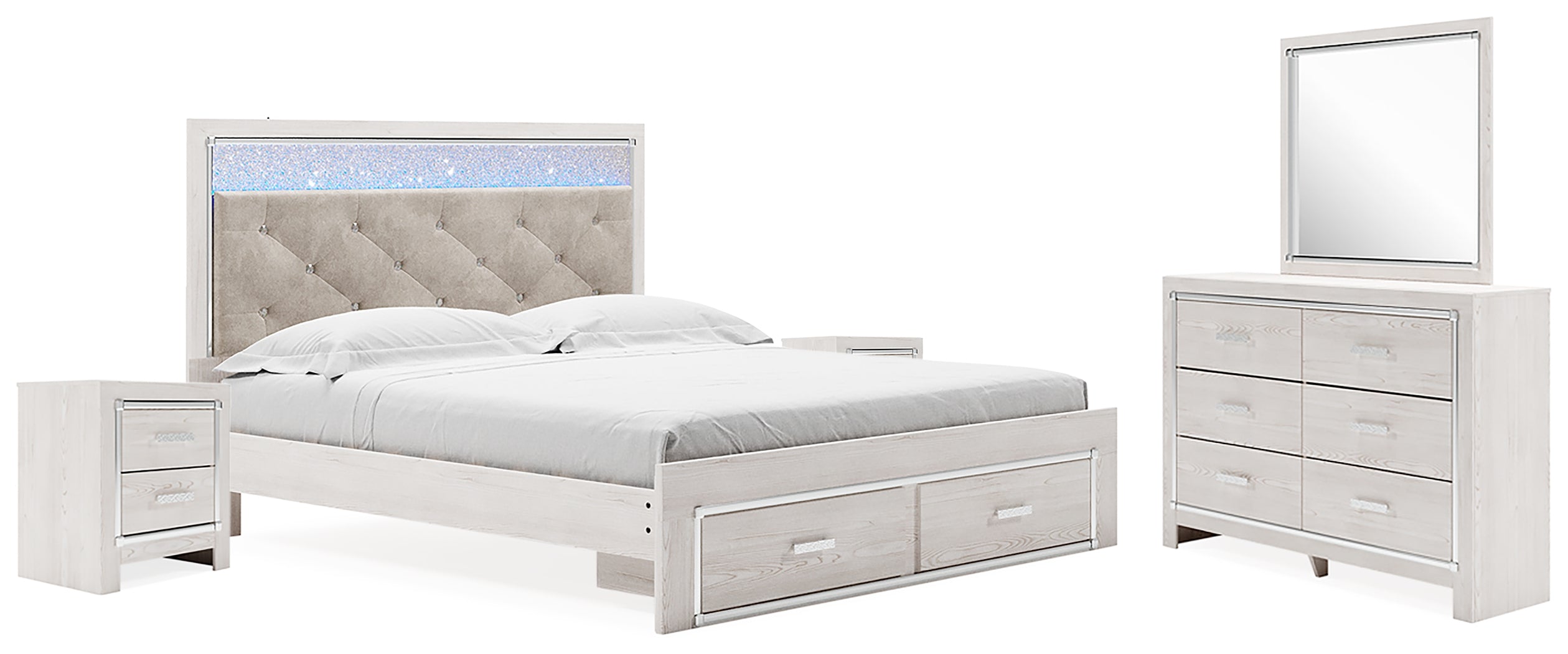 Diamond Furniture - Ashley Furniture - Altyra King Upholstered Storage Bed, Dresser, Mirror and 2 Nightstands - King Upholstered Storage Bed, Dresser, Mirror and 2 Nightstands - B2640B37