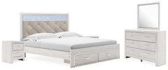 Diamond Furniture - Ashley Furniture - Altyra King Upholstered Storage Bed, Dresser, Mirror and 2 Nightstands - King Upholstered Storage Bed, Dresser, Mirror and 2 Nightstands - B2640B37