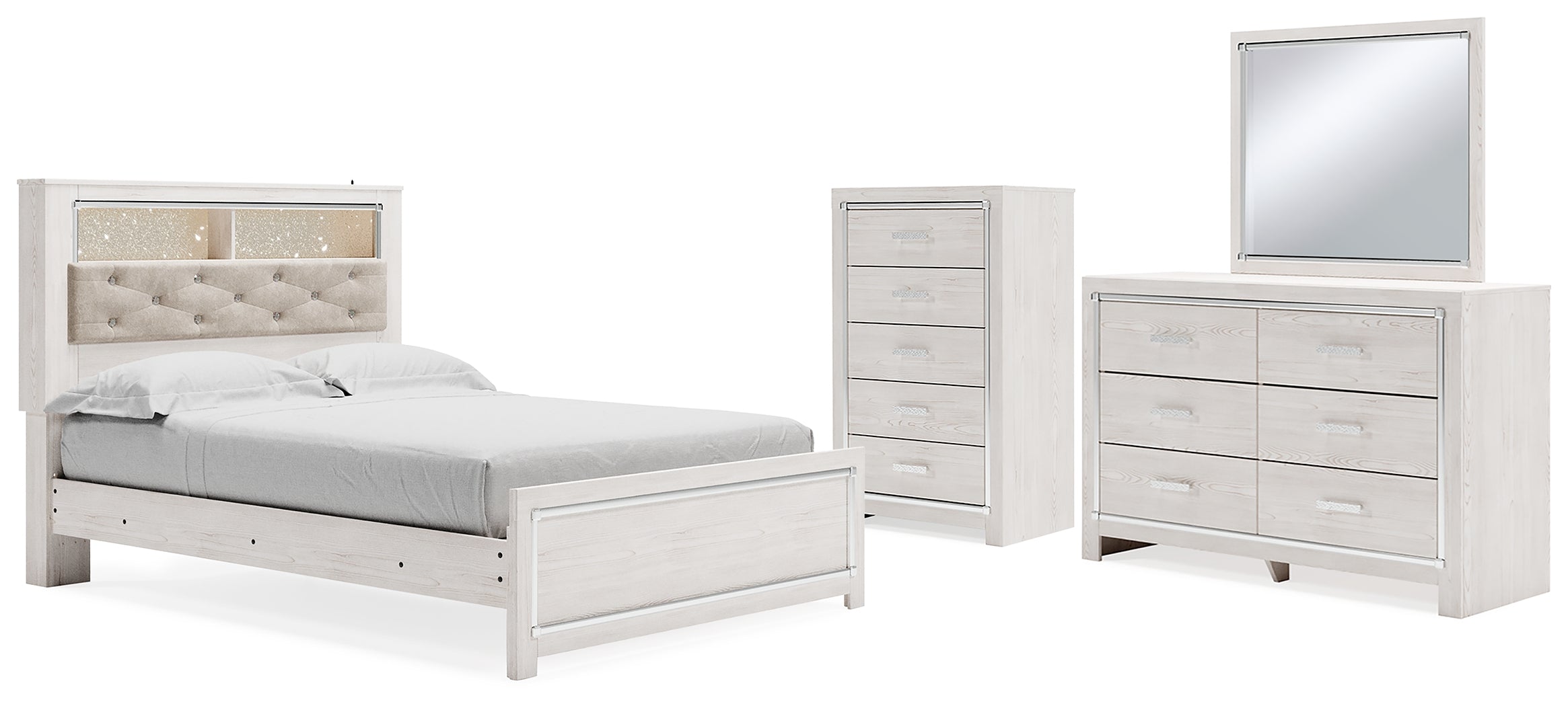 Diamond Furniture - Ashley Furniture - Altyra Queen Bookcase Panel Bed, Dresser, Mirror and Chest - Queen Bookcase Panel Bed, Dresser, Mirror and Chest - B2640B43