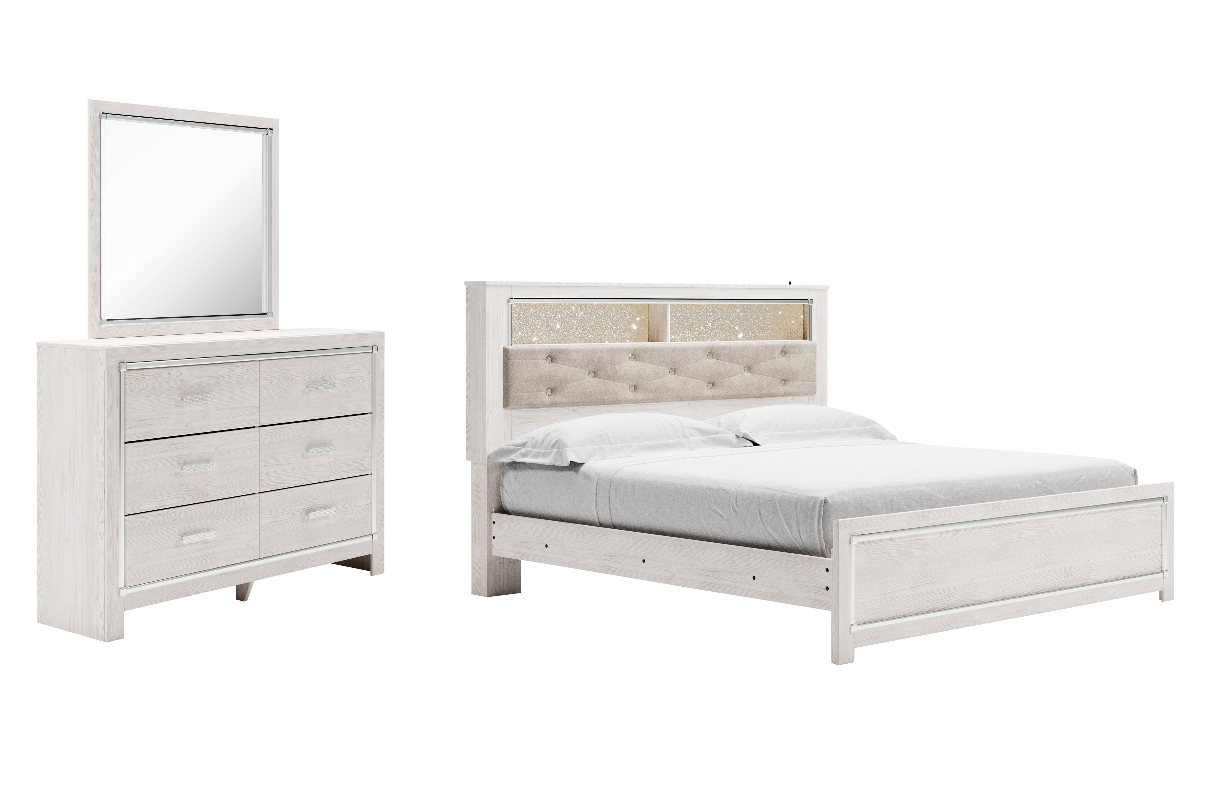 Diamond Furniture - Ashley Furniture - Altyra King Panel Bookcase Bed, Dresser and Mirror - King Panel Bookcase Bed, Dresser and Mirror - B2640B58