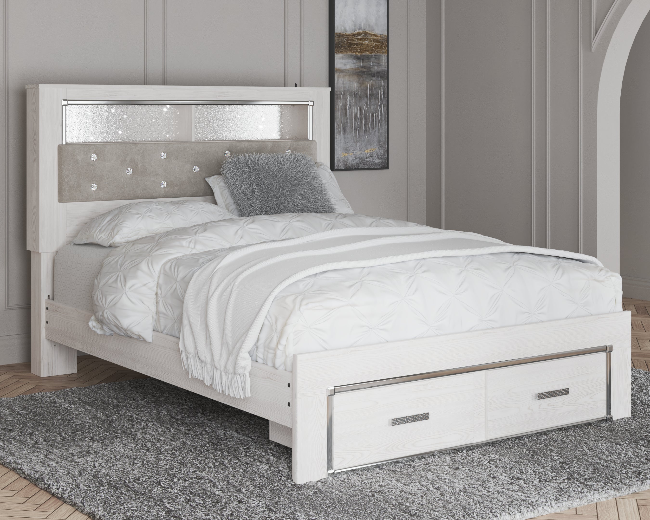 Diamond Furniture - Ashley Furniture - Altyra Queen Upholstered Bookcase Bed with Storage - Queen Upholstered Bookcase Bed with Storage - B2640B19