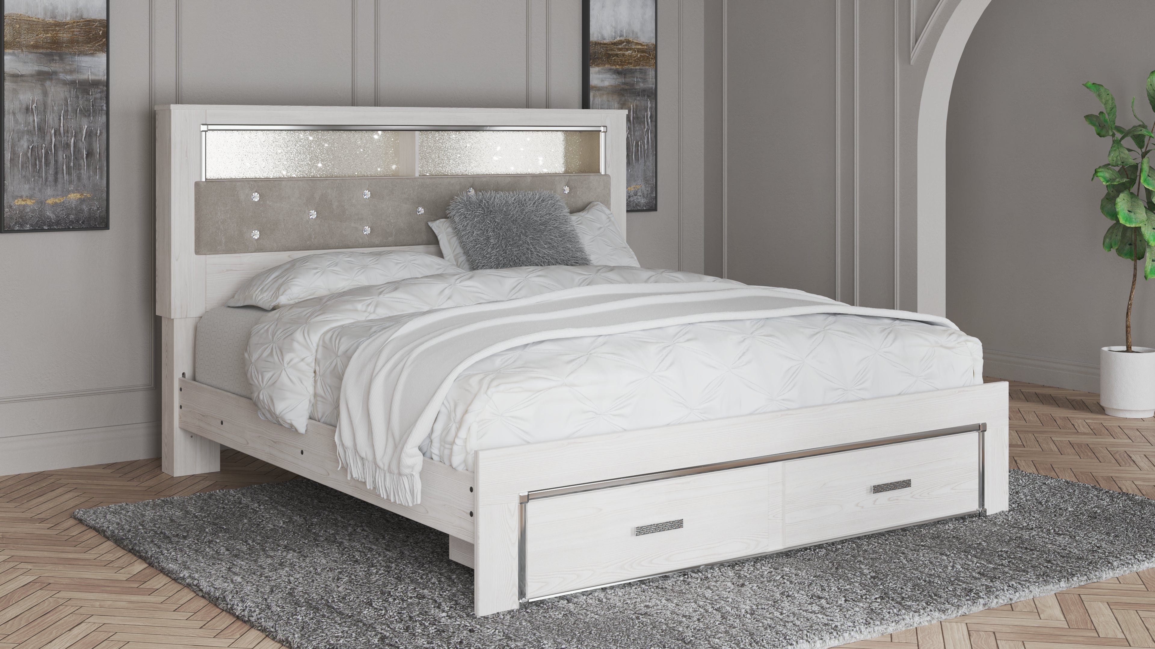 Diamond Furniture - Ashley Furniture - Altyra King Upholstered Bookcase Bed with Storage - King Upholstered Bookcase Bed with Storage - B2640B30