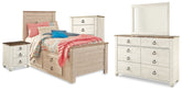 Diamond Furniture - Ashley Furniture - Willowton Twin Bed with Storage, Dresser, Mirror, Chest and Nightstand - Twin Bed with Storage, Dresser, Mirror, Chest and Nightstand - B267B65