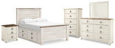 Diamond Furniture - Ashley Furniture - Willowton Full Panel Bed with storage, Dresser, Mirror, Chest and Nightstand - Full Panel Bed with storage, Dresser, Mirror, Chest and Nightstand - B267B12
