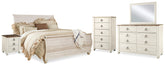 Diamond Furniture - Ashley Furniture - Willowton King Sleigh Bed, Dresser, Mirror, Chest and 2 Nightstands - King Sleigh Bed, Dresser, Mirror, Chest and 2 Nightstands - B267B44