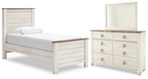 Diamond Furniture - Ashley Furniture - Willowton Twin Panel Bed, Dresser and Mirror - Twin Panel Bed, Dresser and Mirror - B267B51
