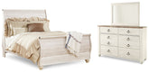 Diamond Furniture - Ashley Furniture - Willowton Queen Sleigh Bed, Dresser and Mirror - Queen Sleigh Bed, Dresser and Mirror / Whitewash - B267B7