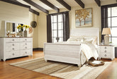 Diamond Furniture - Ashley Furniture - Willowton Queen Sleigh Bed with Mirrored Dresser and Nightstand - Queen Sleigh Bed with Mirrored Dresser and Nightstand / Whitewash - B267B32