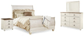 Diamond Furniture - Ashley Furniture - Willowton Queen Sleigh Bed, Dresser, Mirror and 2 Nightstands - Queen Sleigh Bed, Dresser, Mirror and 2 Nightstands - B267B55