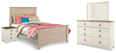 Diamond Furniture - Ashley Furniture - Willowton Full Panel Bed, Dresser, Mirror, Chest and Nightstand - Full Panel Bed, Dresser, Mirror, Chest and Nightstand - B267B64