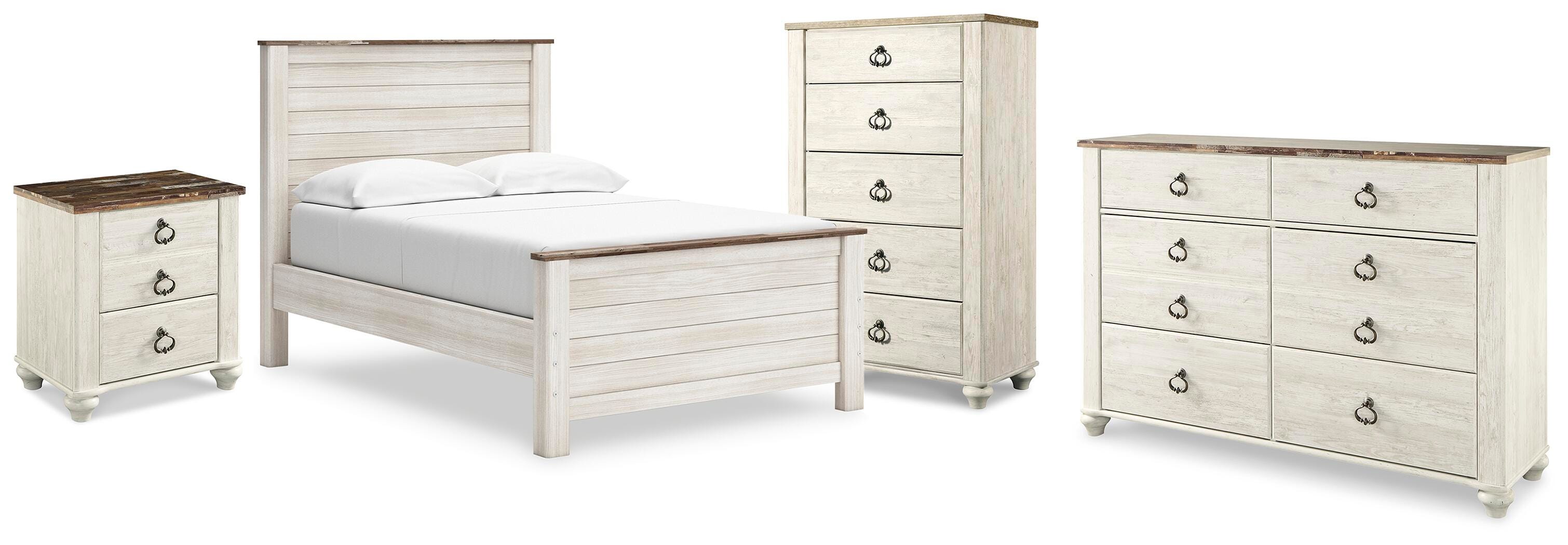 Diamond Furniture - Ashley Furniture - Willowton Full Panel Bed, Dresser, Chest and Nightstand - Full Panel Bed, Dresser, Chest and Nightstand - B267B73