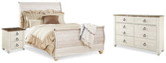 Diamond Furniture - Ashley Furniture - Willowton Queen Sleigh Bed, Dresser and Nightstand - Queen Sleigh Bed, Dresser and Nightstand - B267B59