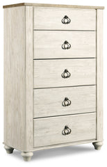 Willowton Full Panel Bed with storage, Dresser, Mirror, Chest and Nightstand