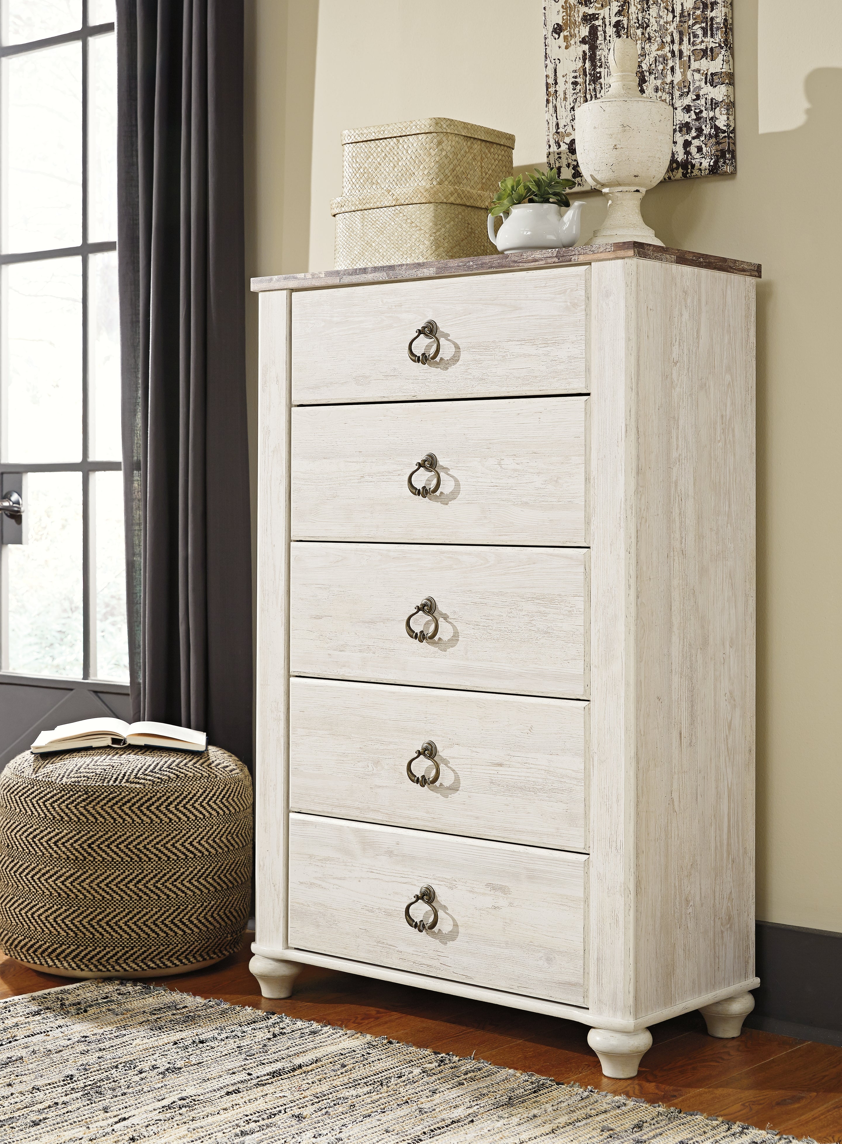Diamond Furniture - Ashley Furniture - Willowton Chest of Drawers - Five Drawer Chest - B267-46