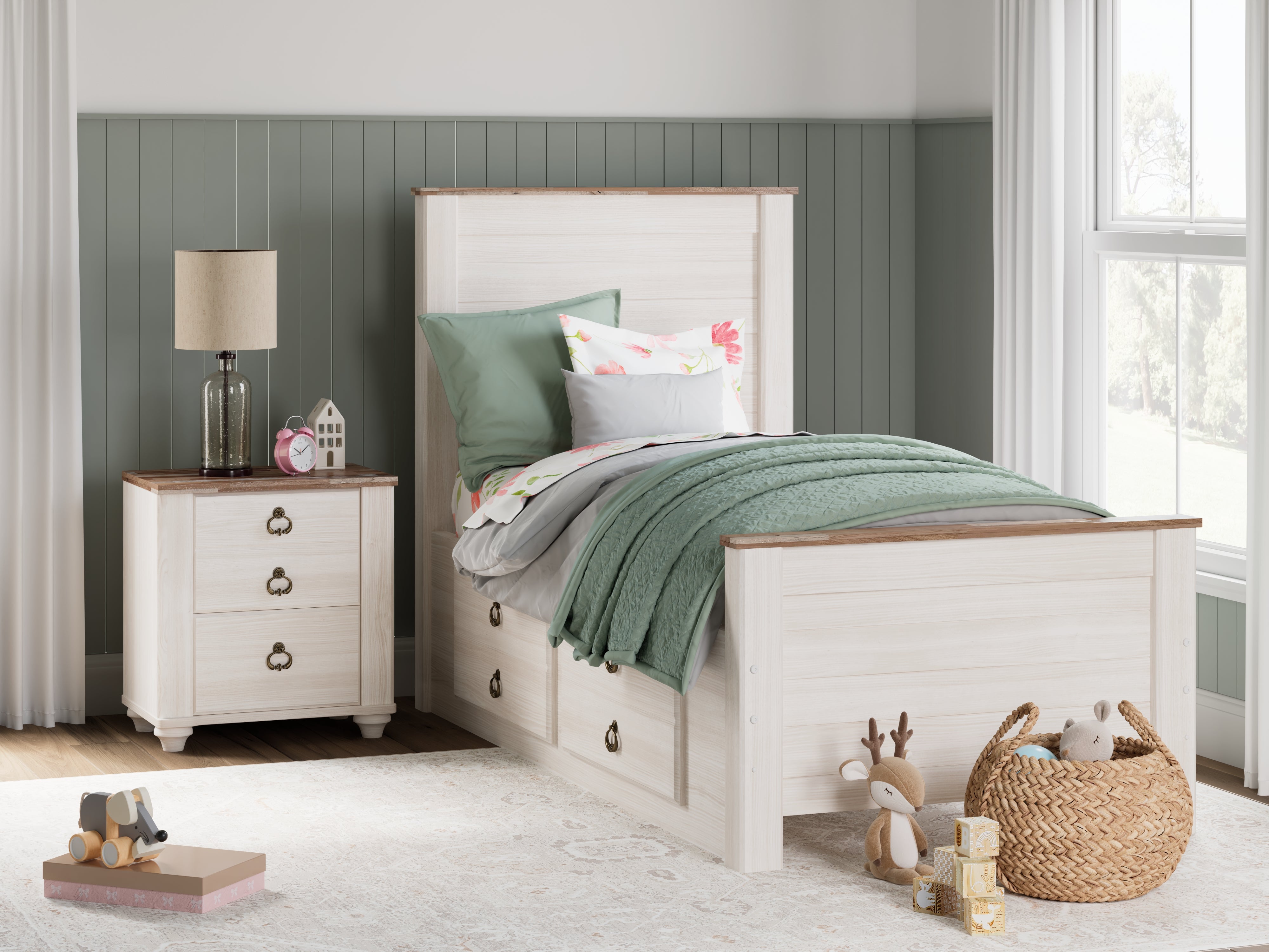 Diamond Furniture - Ashley Furniture - Willowton Twin Panel Bed with 2 Storage Drawers - Twin Panel Bed with 2 Storage Drawers - B267B21