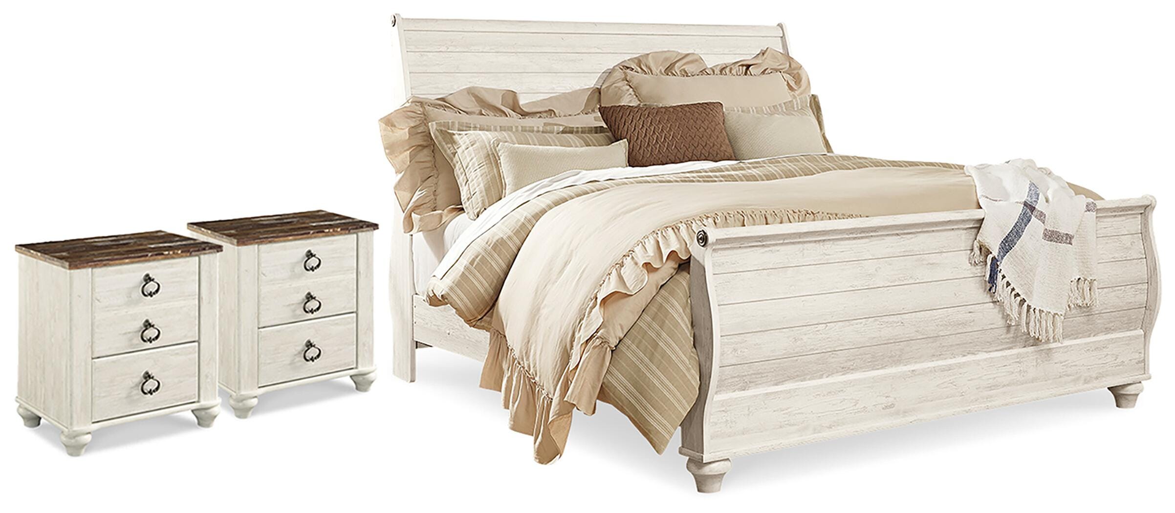 Diamond Furniture - Ashley Furniture - Willowton King Sleigh Bed and 2 Nightstands - King Sleigh Bed and 2 Nightstands - B267B78