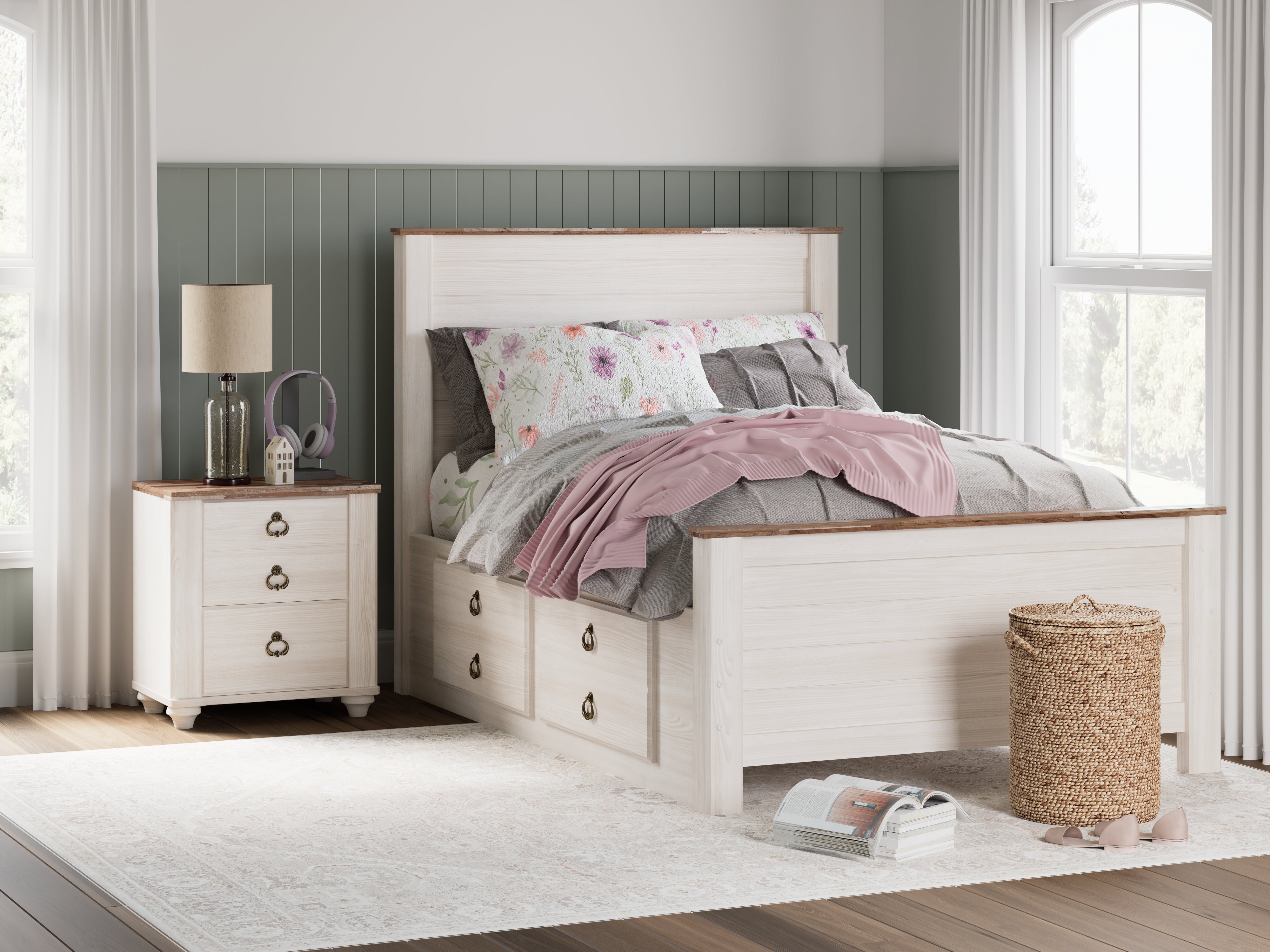 Diamond Furniture - Ashley Furniture - Willowton Full Panel Bed with 2 Storage Drawers - Full Panel Bed with 2 Storage Drawers - B267B22