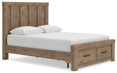 Diamond Furniture - Ashley Furniture - Oliandon Queen Panel Storage Bed - Queen Panel Storage Bed / Light Brown - PCB2844B4