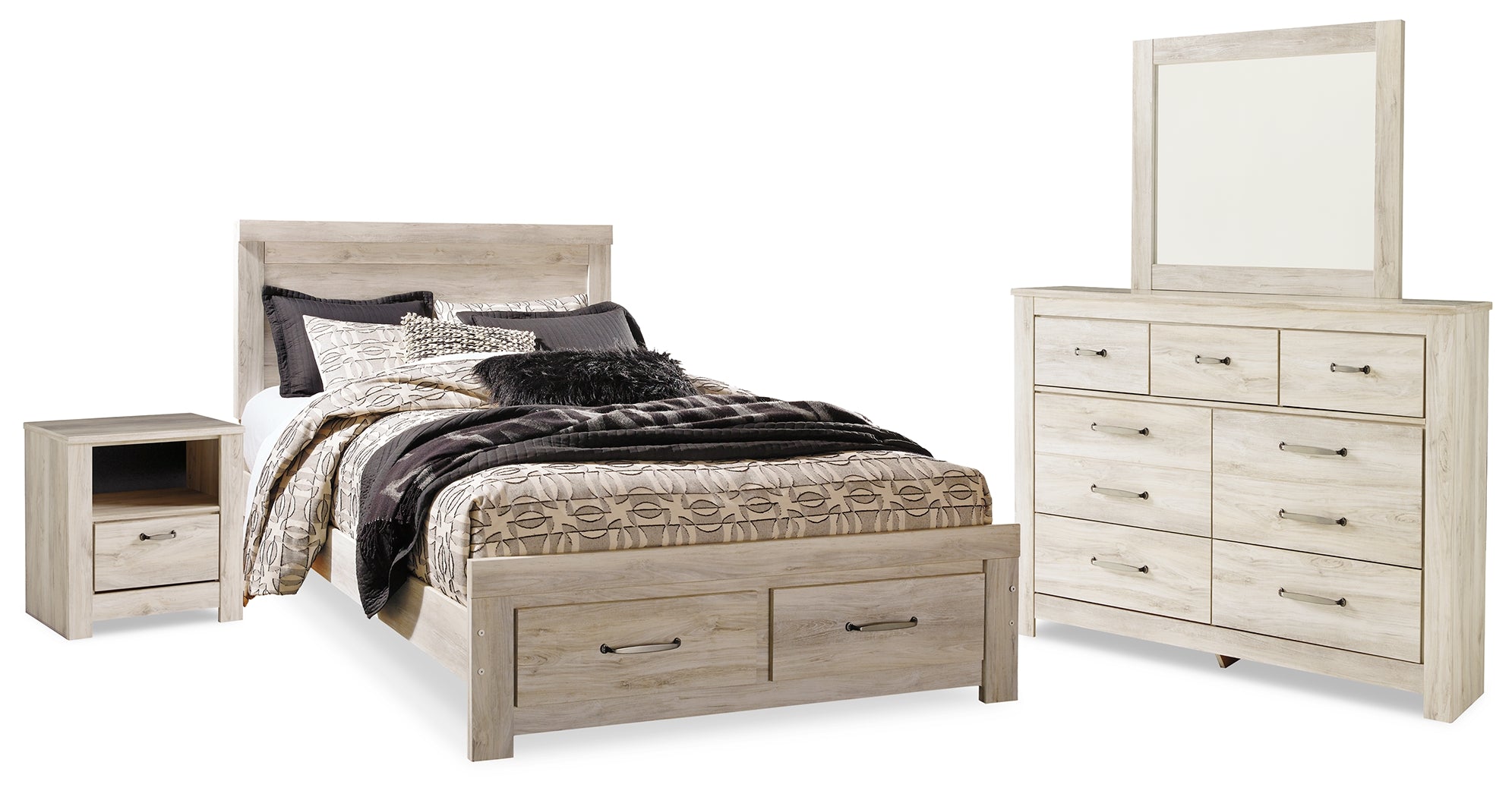 Diamond Furniture - Ashley Furniture - Bellaby Queen Panel Storage Bed, Dresser, Mirror and Nightstand - Queen Panel Storage Bed, Dresser, Mirror and Nightstand - B331B11