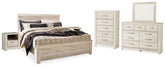 Diamond Furniture - Ashley Furniture - Bellaby King Panel Bed, Dresser, Mirror, Chest and 2 Nightstands - King Panel Bed, Dresser, Mirror, Chest and 2 Nightstands / Whitewash - B331B17