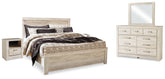 Diamond Furniture - Ashley Furniture - Bellaby King Panel Bed, Dresser, Mirror and 2 Nightstands - King Panel Bed, Dresser, Mirror and 2 Nightstands / Whitewash - B331B22