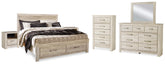 Diamond Furniture - Ashley Furniture - Bellaby King Storage Bed, Dresser, Mirror, Chest and 2 Nightstands - King Storage Bed, Dresser, Mirror, Chest and 2 Nightstands / Whitewash - B331B20