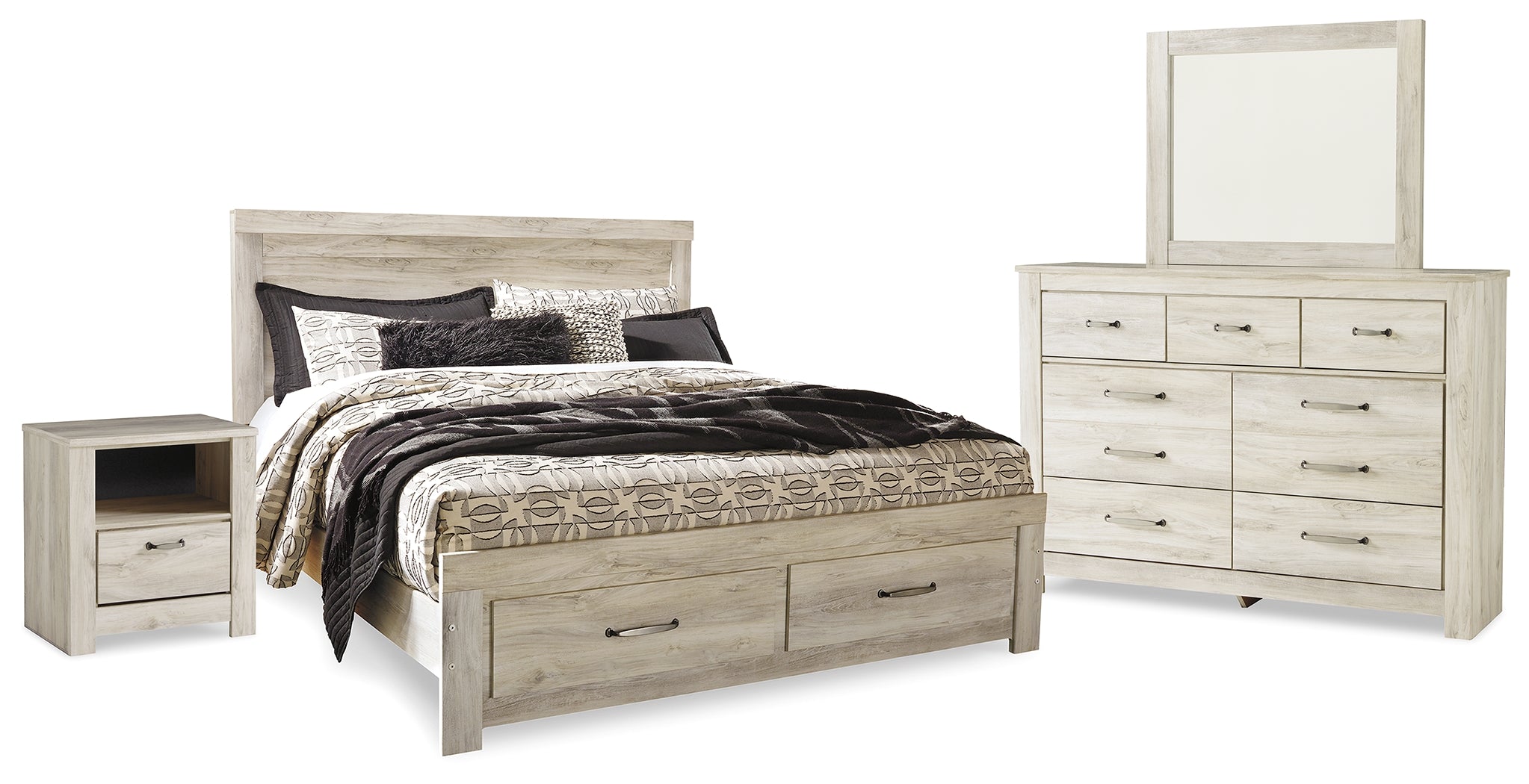 Diamond Furniture - Ashley Furniture - Bellaby King Panel Storage Bed, Dresser, Mirror and Nightstand - King Panel Storage Bed, Dresser, Mirror and Nightstand - B331B12
