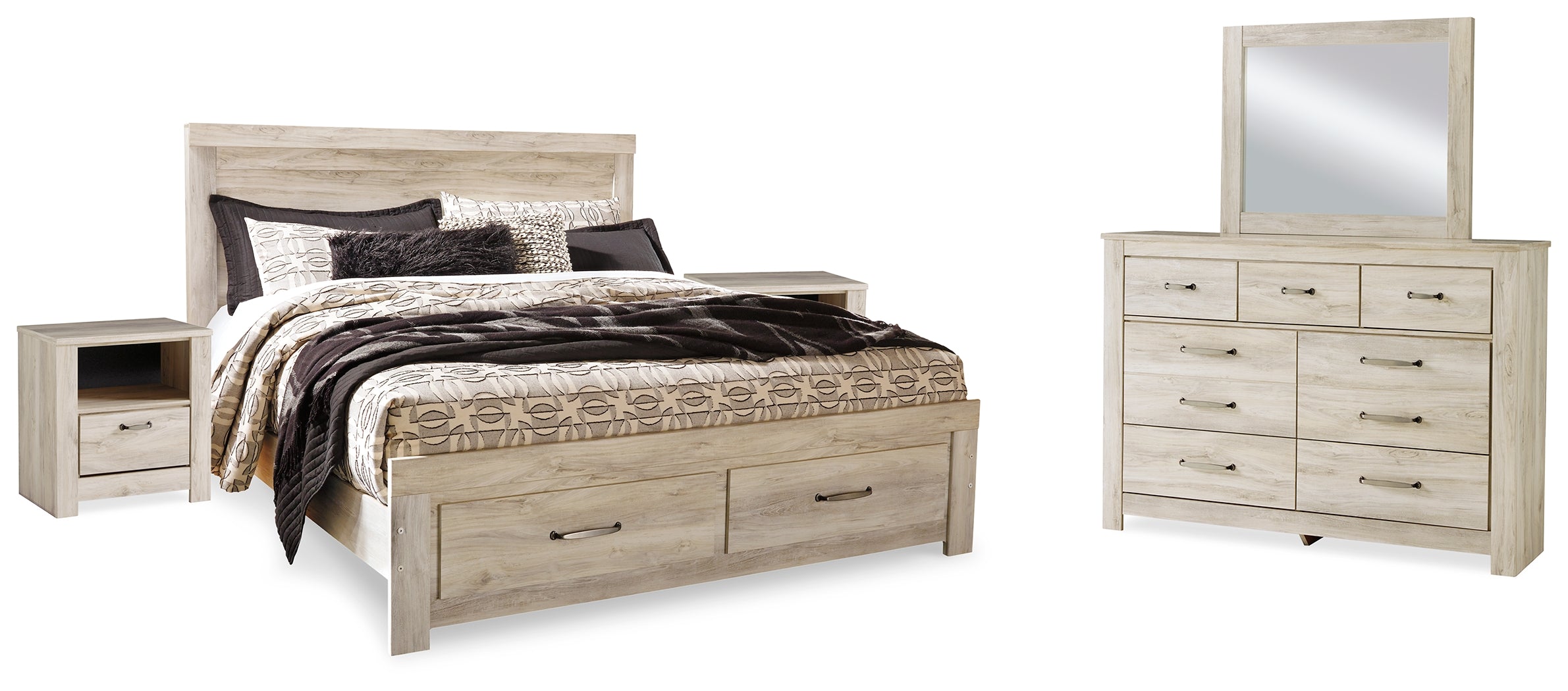 Diamond Furniture - Ashley Furniture - Bellaby King Panel Storage Bed, Dresser, Mirror and 2 Nightstands - King Panel Storage Bed, Dresser, Mirror and 2 Nightstands - B331B19