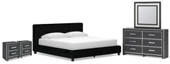 Zuraleus King Upholstered Bed, Dresser, Mirror and 2 Nightstands