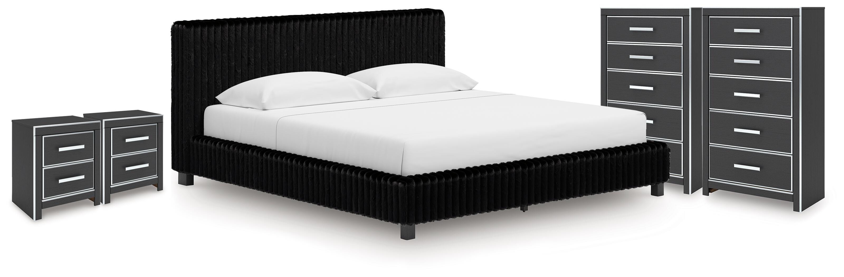 Diamond Furniture - Ashley Furniture - Zuraleus King Upholstered Bed, 2 Chests and 2 Nightstands - King Upholstered Bed, 2 Chests and 2 Nightstands - PCB3380B24