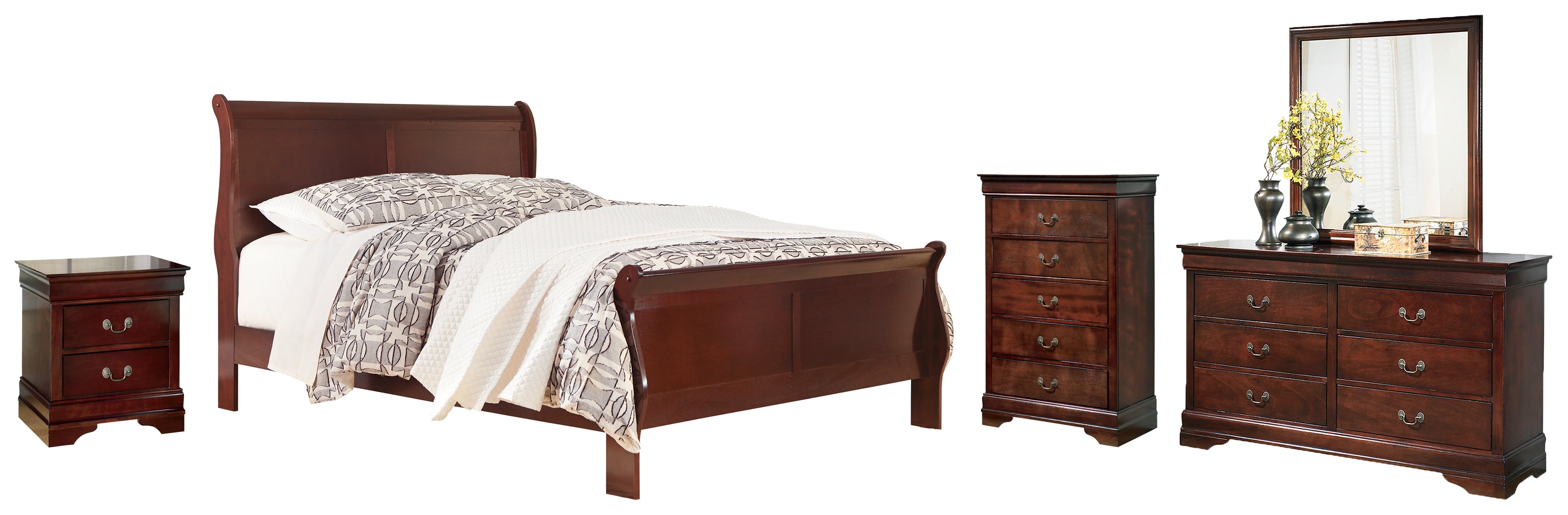 Diamond Furniture - Ashley Furniture - Alisdair Queen Sleigh Bed, Dresser, Mirror, Chest and Nightstand - Queen Sleigh Bed, Dresser, Mirror, Chest and Nightstand - B376B12