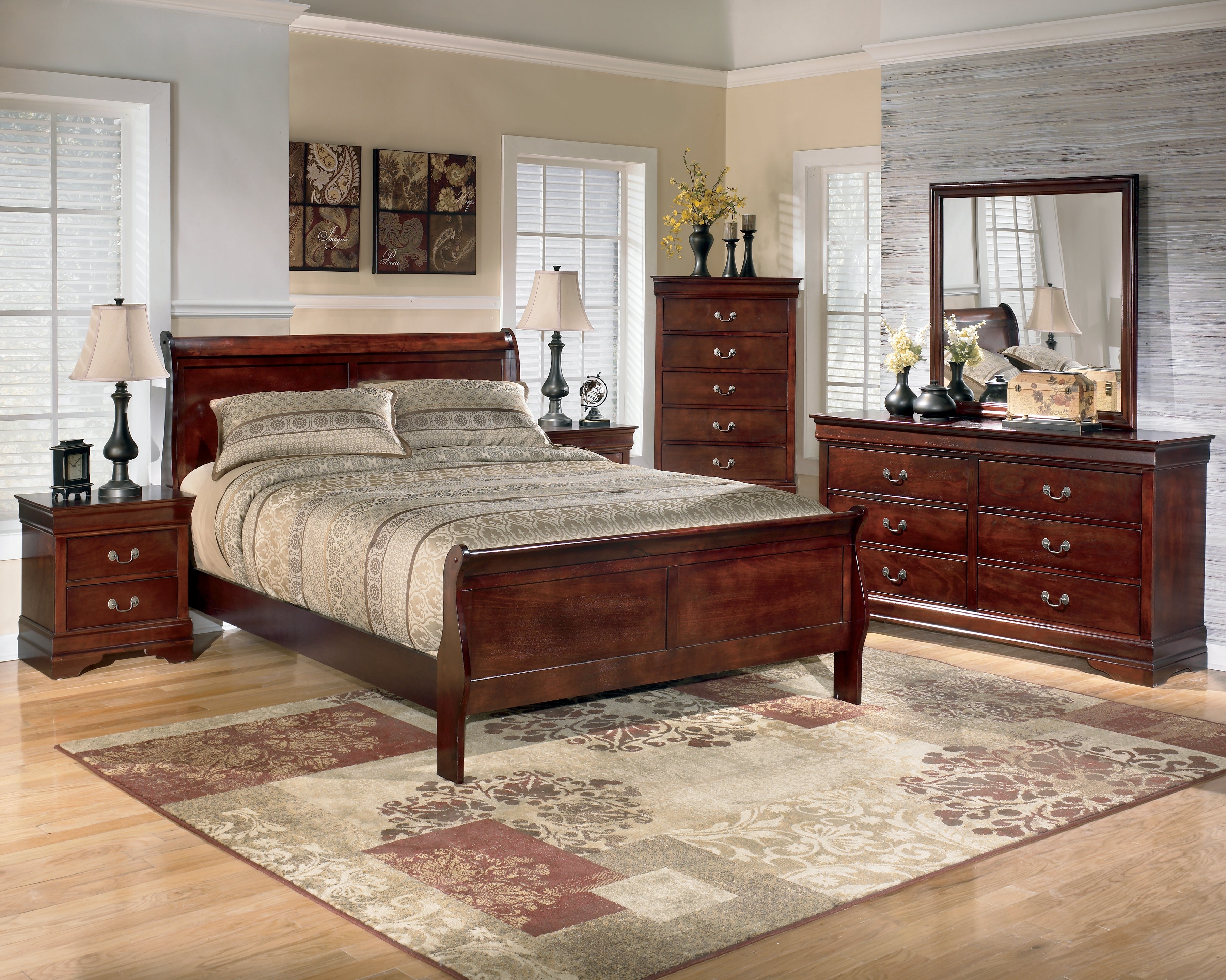 Diamond Furniture - Ashley Furniture - Alisdair King Sleigh Bed, Dresser, Mirror, Chest and 2 Nightstands - King Sleigh Bed, Dresser, Mirror, Chest and 2 Nightstands - B376B17
