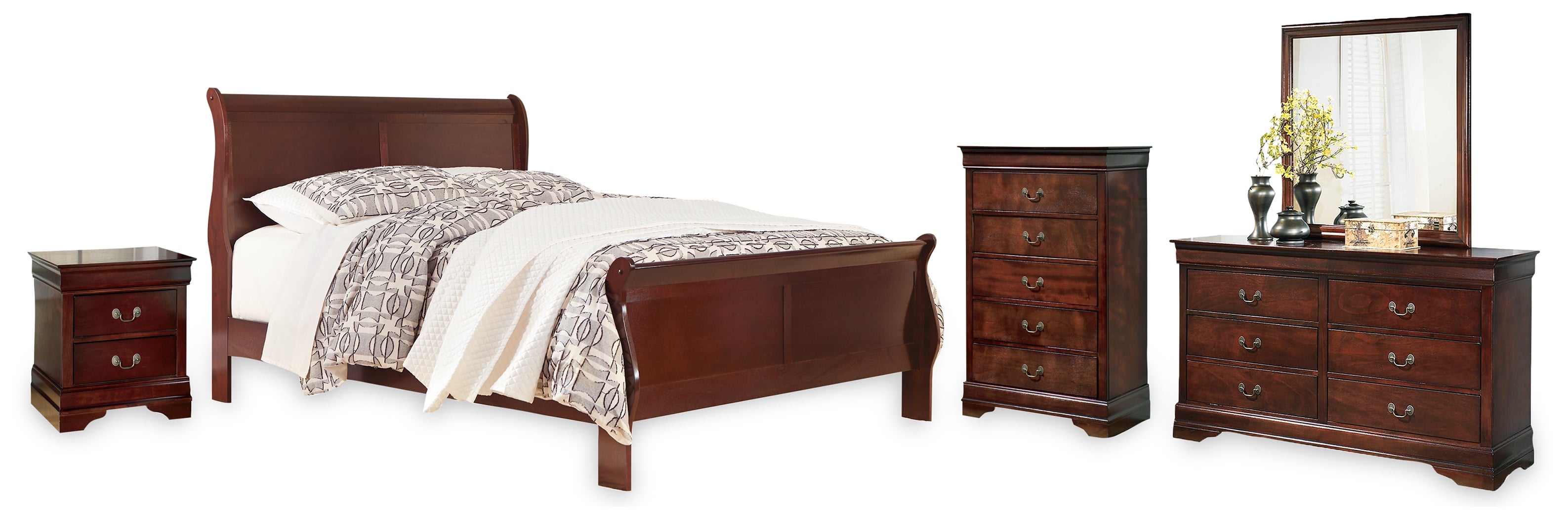 Diamond Furniture - Ashley Furniture - Alisdair California King Sleigh Bed, Dresser, Mirror, Chest and Nightstand - California King Sleigh Bed, Dresser, Mirror, Chest and Nightstand - B376B36