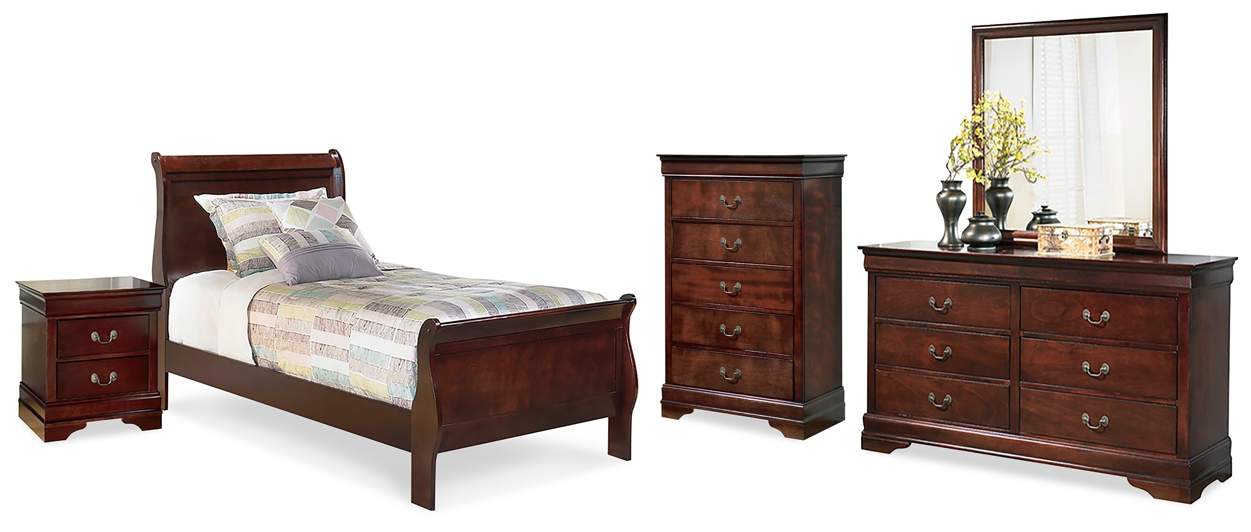 Diamond Furniture - Ashley Furniture - Alisdair Twin Sleigh Bed, Dresser, Mirror, Chest and Nightstand - Twin Sleigh Bed, Dresser, Mirror, Chest and Nightstand - B376B24