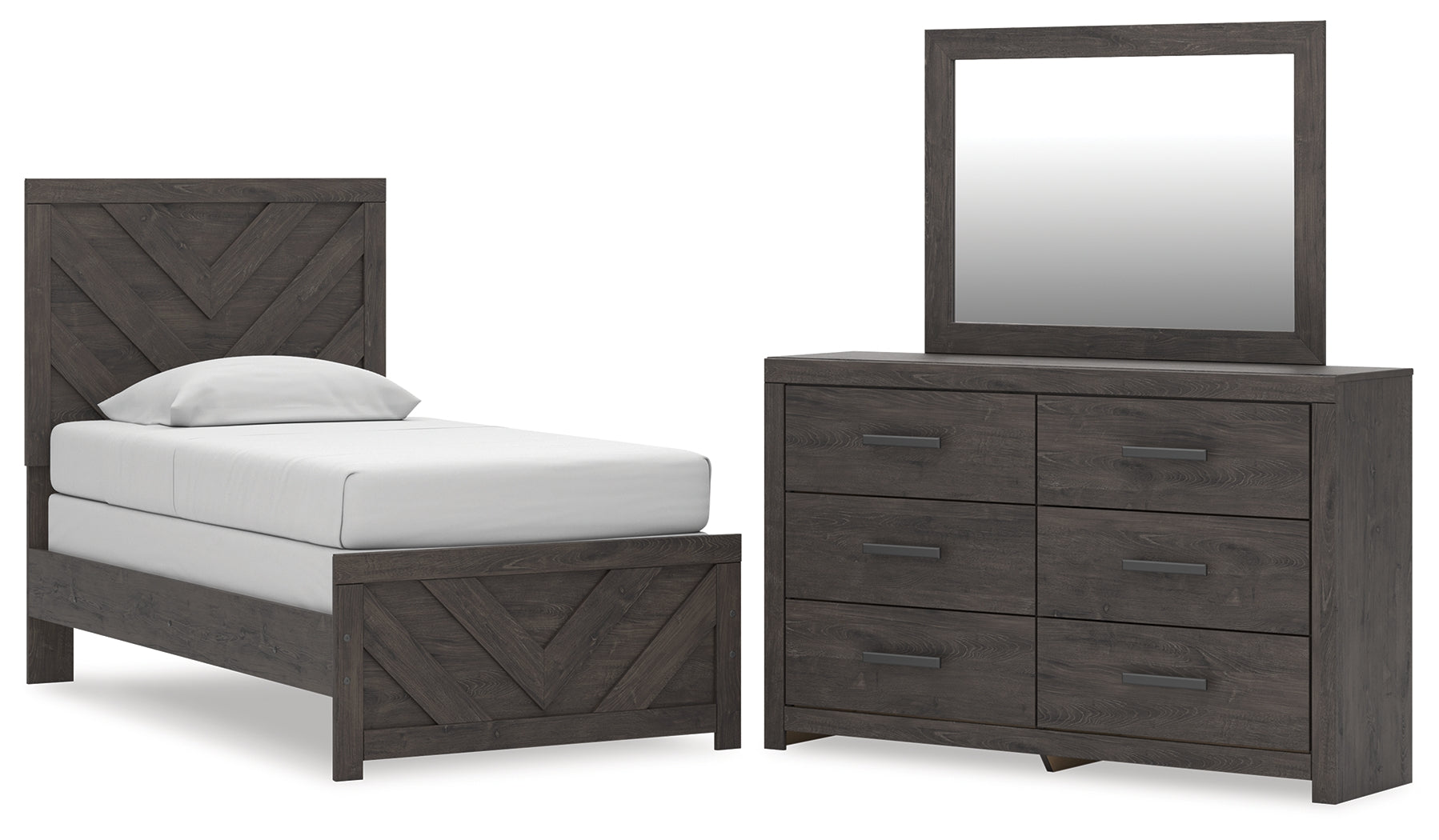 Diamond Furniture - Ashley Furniture - Prendonea Twin Panel Bed, Dresser and Mirror - Twin Panel Bed, Dresser and Mirror - B3789B5
